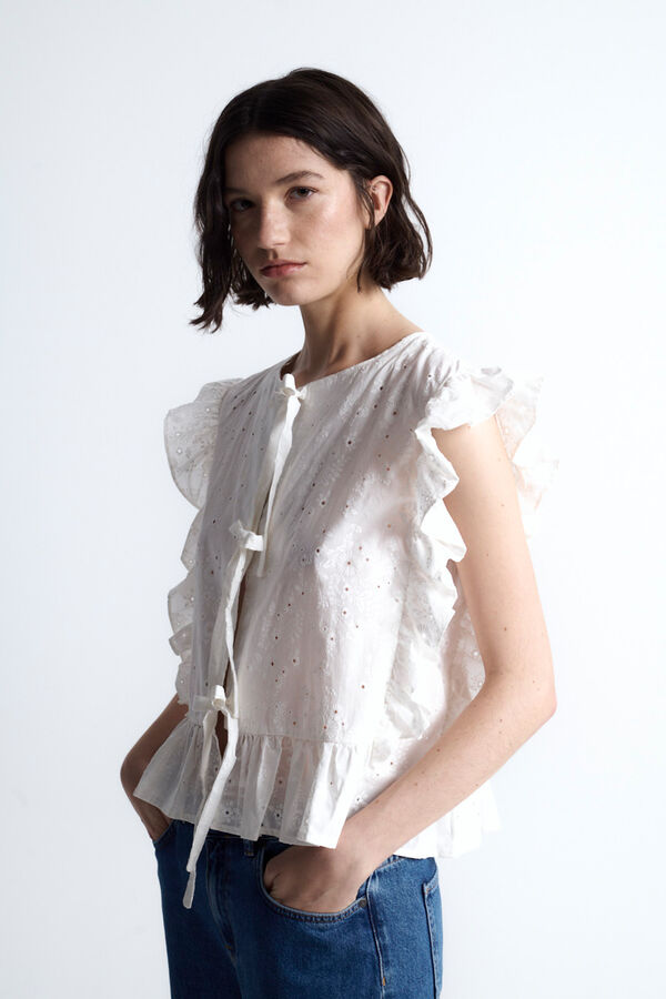 Object Blusa com babados e la&ccedil;os Branco