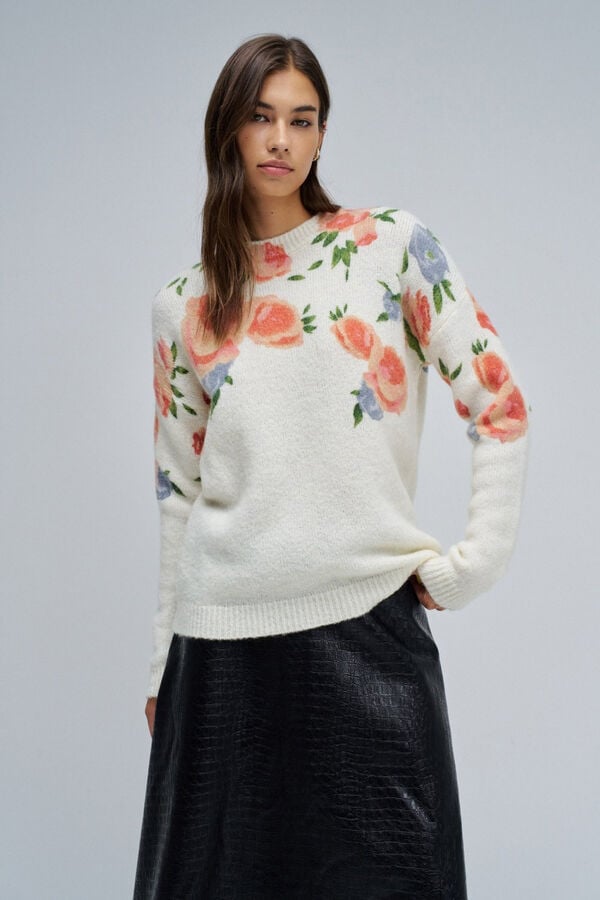 Salsa Jeans Jersey de lana y mohair con estampado floral Marfil