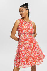 Esprit Vestido midi plisado sin mangas estampado abstracto Estampado naranja