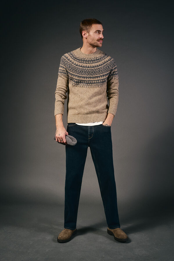 OOTO Jersey navide&ntilde;o jacquard cuello caja Beige