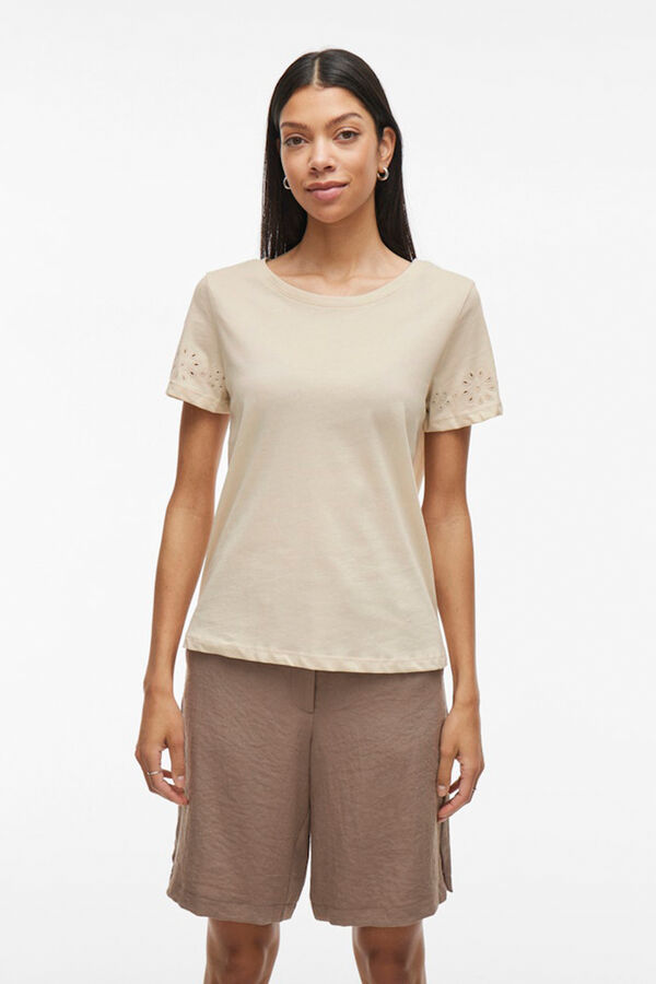 Vila Camiseta manga corta detalle calados de algod&oacute;n org&aacute;nico Gris