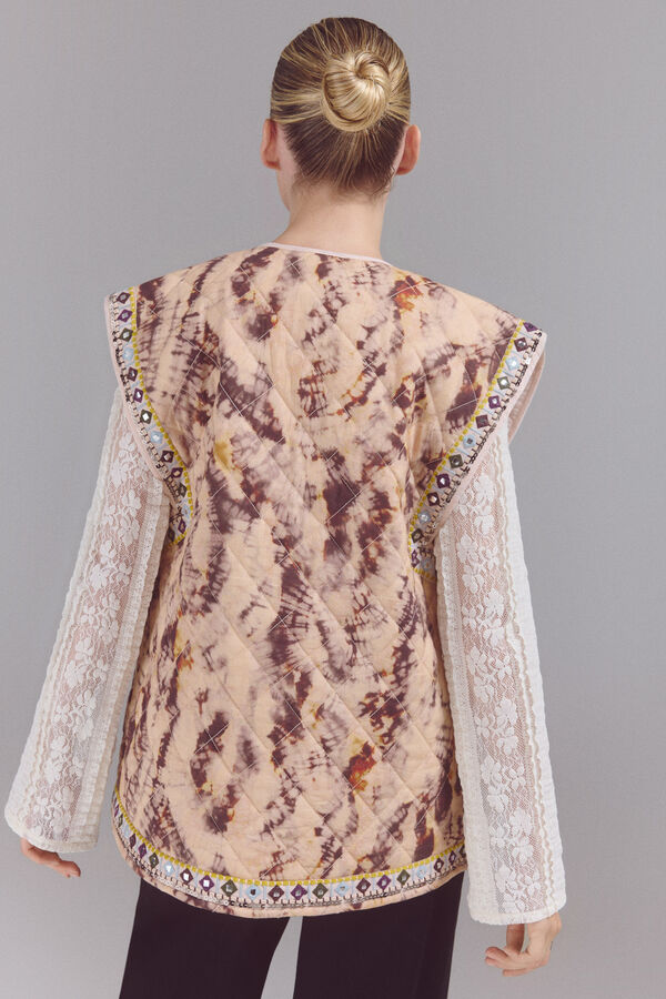 Slowlove Chaleco acolchado con detalles bordados Estampado blanco