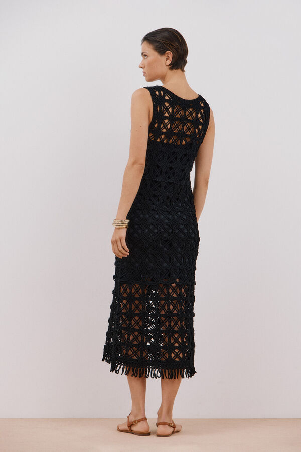 Cortefiel Vestido crochet Preto
