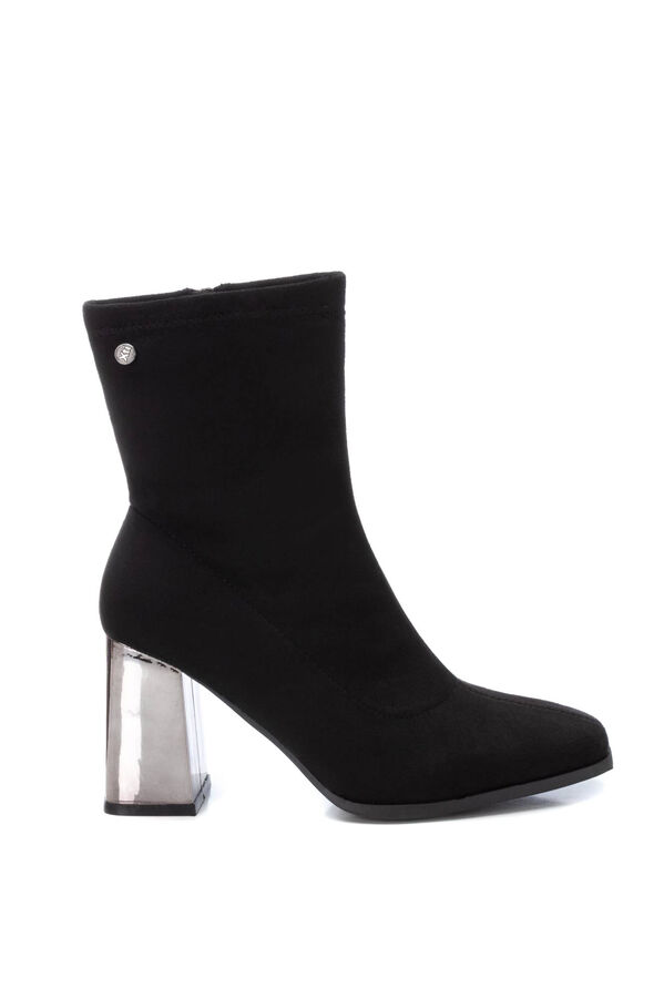 XTI Botins femininos para usar camur&ccedil;a el&aacute;stica e salto brilhante Preto
