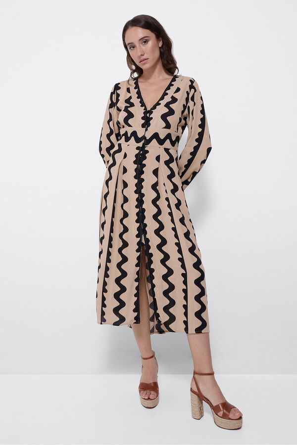 Cuplé Vestido midi botones crep Beige