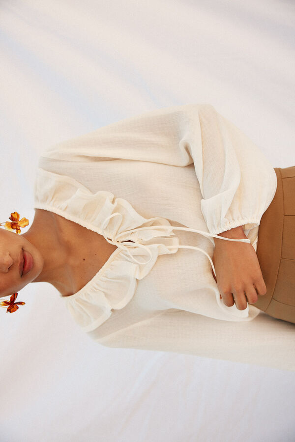 Cortefiel Blusa folhos Branco