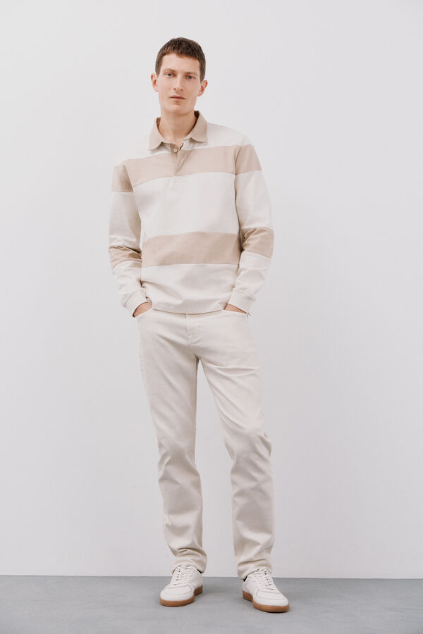 Cortefiel Polo rugby riscas Ecru