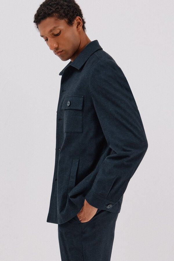 Cortefiel Sobrecamisa microcuadro algod&oacute;n Azul marino