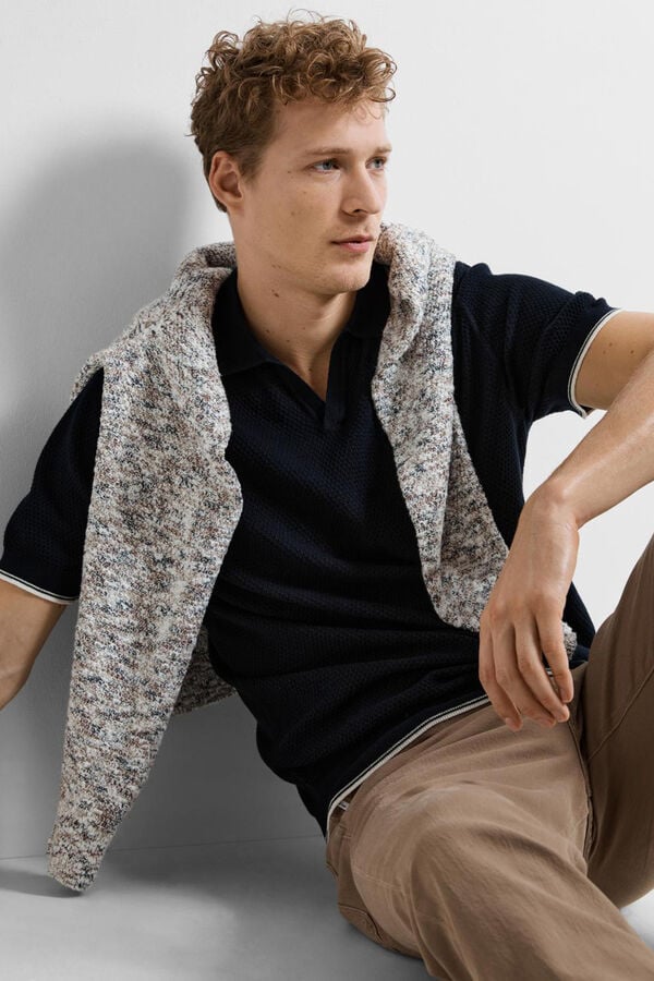 Selected Polo de manga curta de malha estrutura 100% algod&atilde;o org&acirc;nico Cinzento