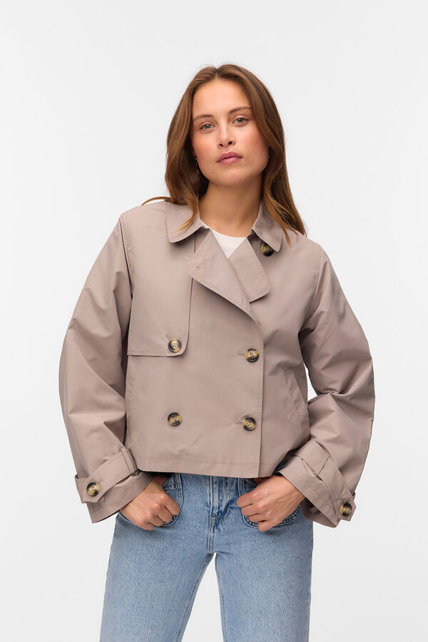 Vero Moda Trench coat curto com bolsos Cinzento