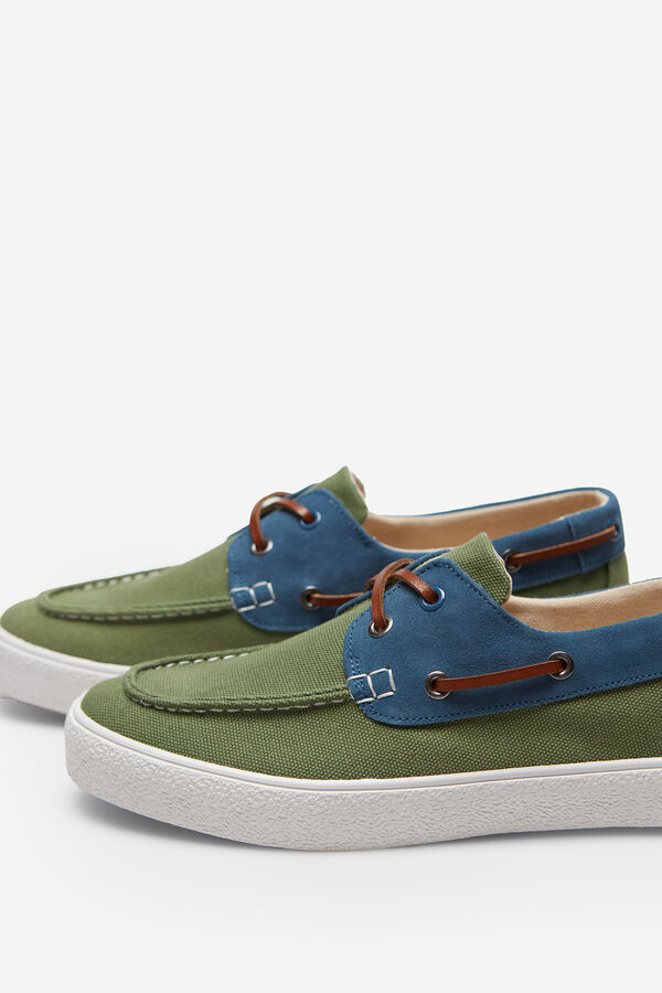 Cortefiel Sapatilhas n&aacute;uticas t&ecirc;xtil e pele Verde