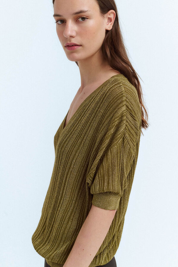 Vila Top de punto canalé con lúrex Verde oscuro