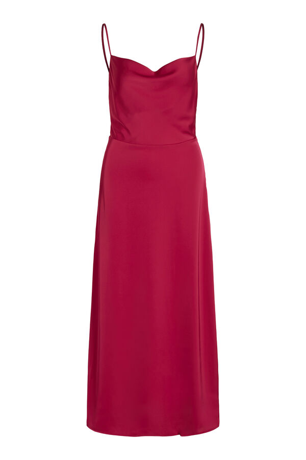 Vila Vestido largo satinado escote drapeado Rojo