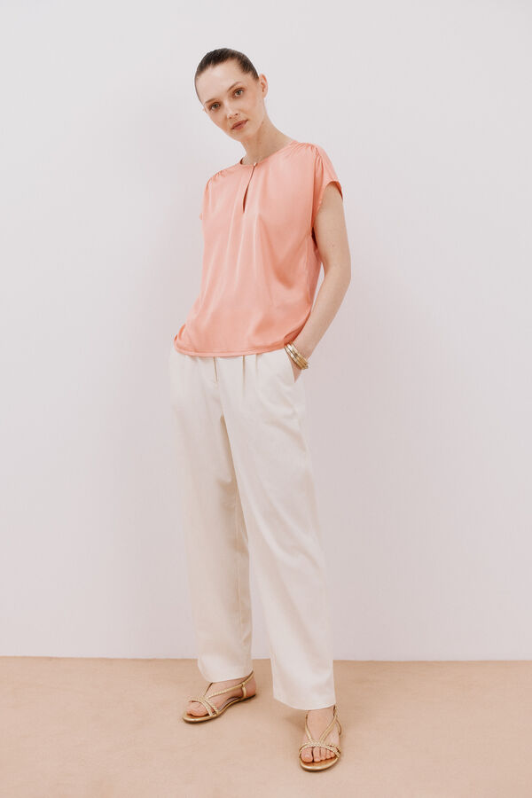 Cortefiel Top combinado satinado Coral