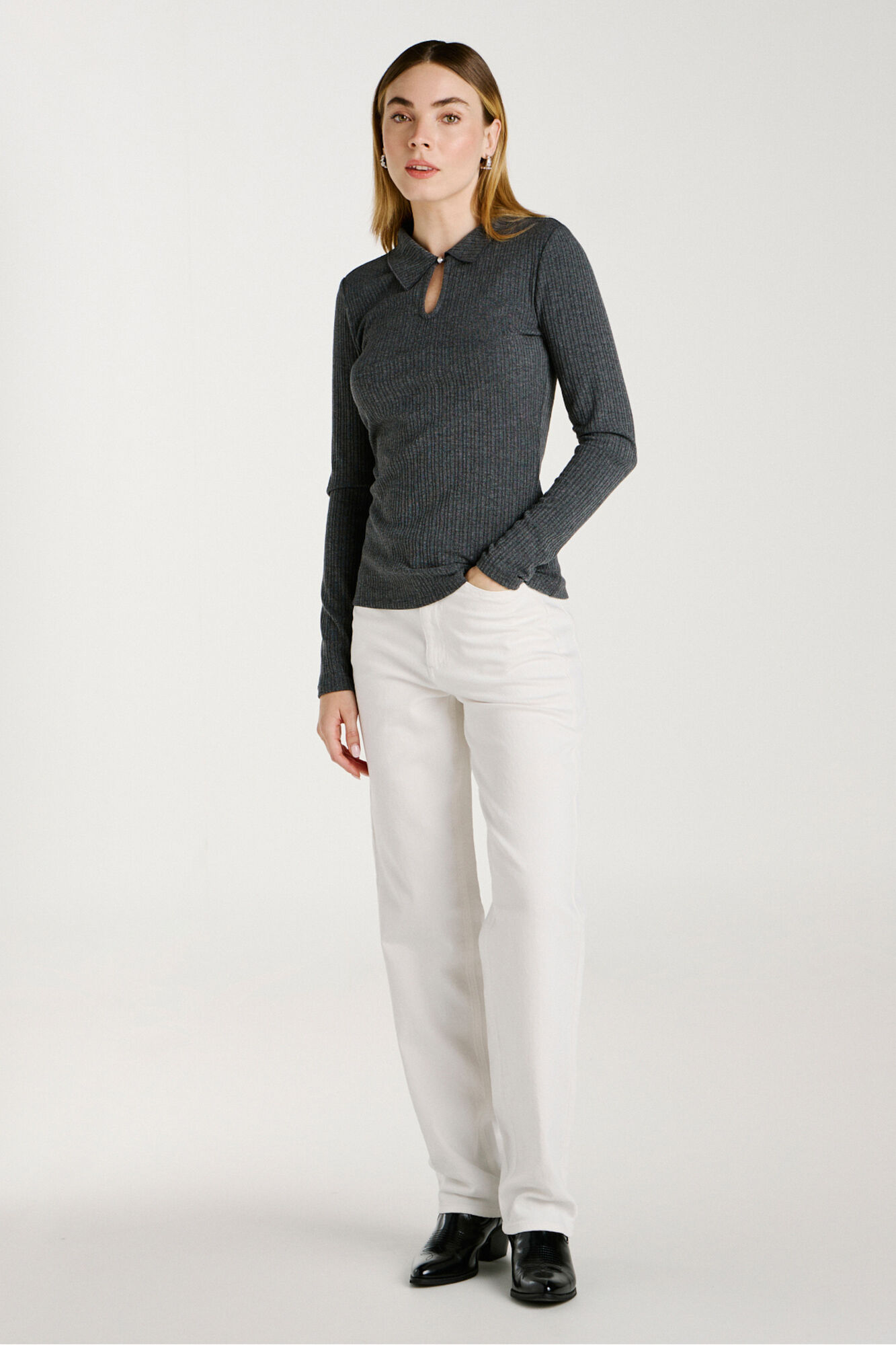 Vila Top de manga larga con cuello polo