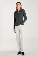 Vila Top de manga larga con cuello polo Gris