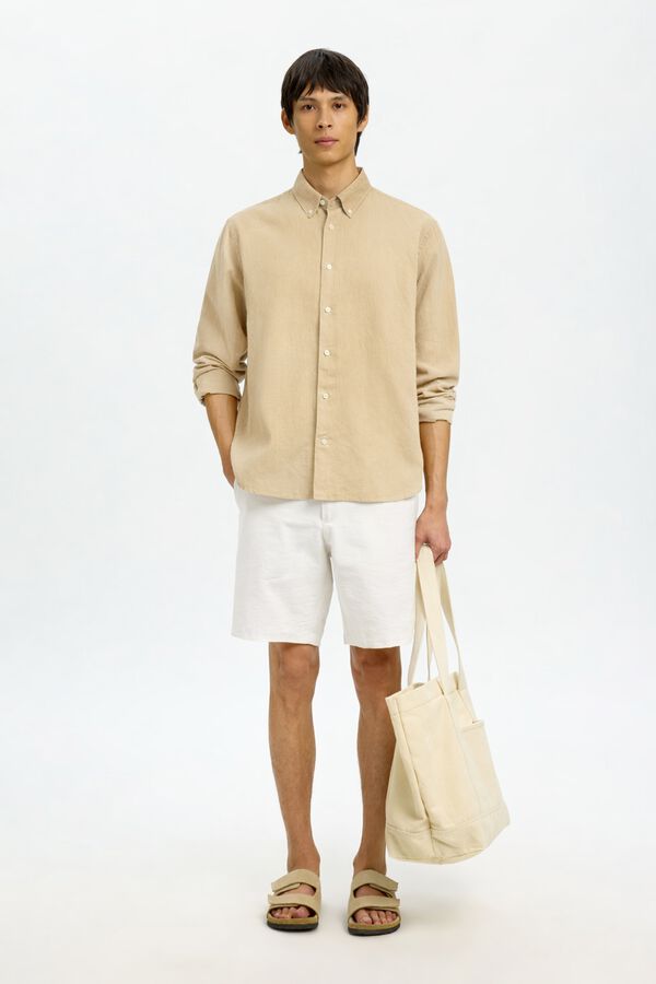 Selected Camisa manga larga lino Beige