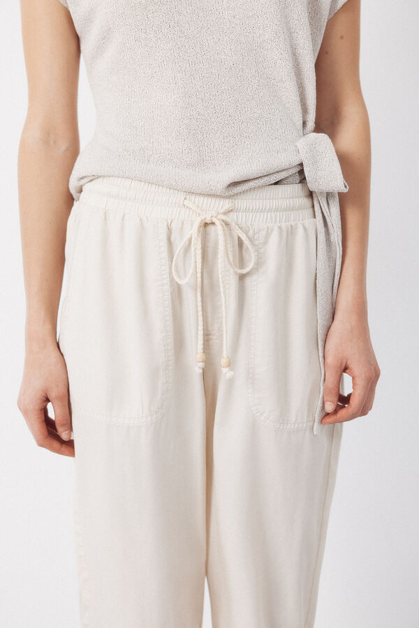 Cortefiel Pantalones Fluidos Tencel Beige