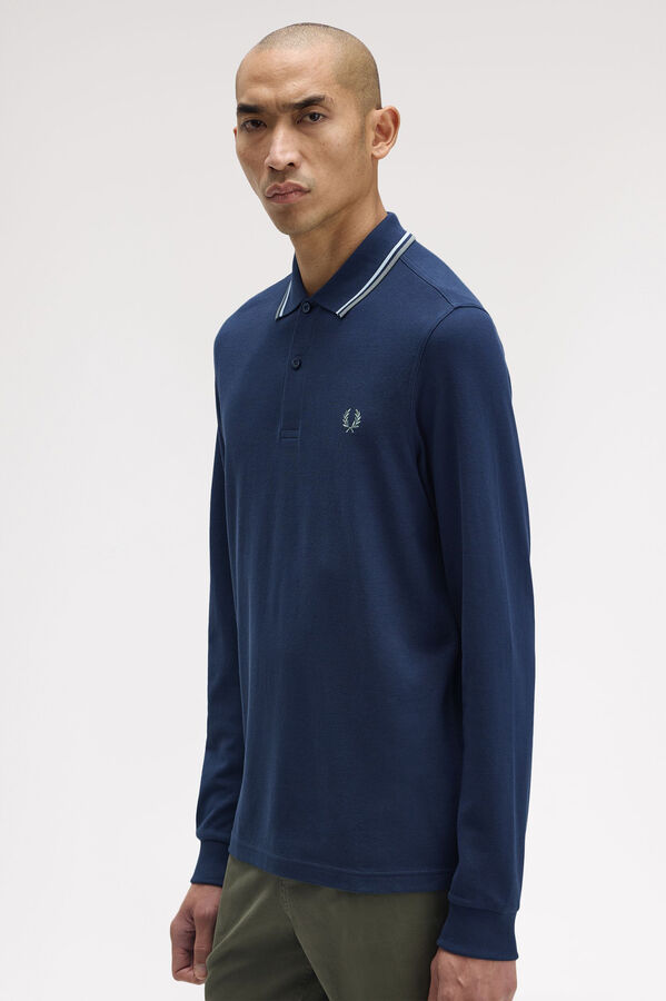 Fred Perry Polo de hombre de piqu&eacute; de manga larga Azul marino