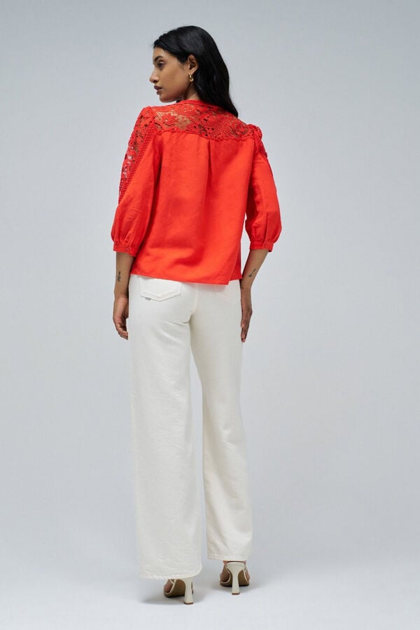 Salsa Jeans Camisa de lino con encaje Rojo