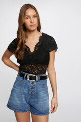 Morgan Camiseta encaje y escote en V Negro