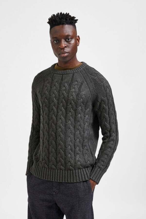 Selected Jersey trenzado cuello redondo Gris