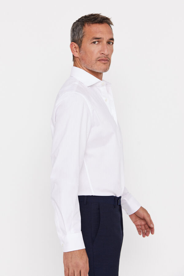 Cortefiel Camisa vestir lisa pinpoint facil plancha classic fit Blanco