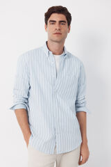 Cortefiel Camisa riscas de popelina Azul