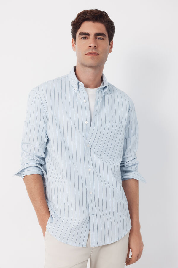Cortefiel Camisa riscas de popelina Azul