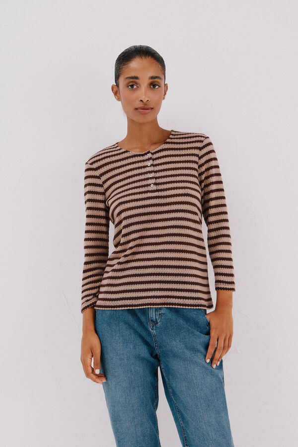 Cortefiel Top estructura rayas Marr&oacute;n oscuro