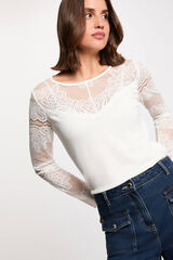 Morgan T-shirt de renda de manga comprida Branco