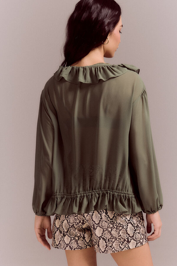 Slowlove Blusa rom&aacute;ntica volantes Kaki