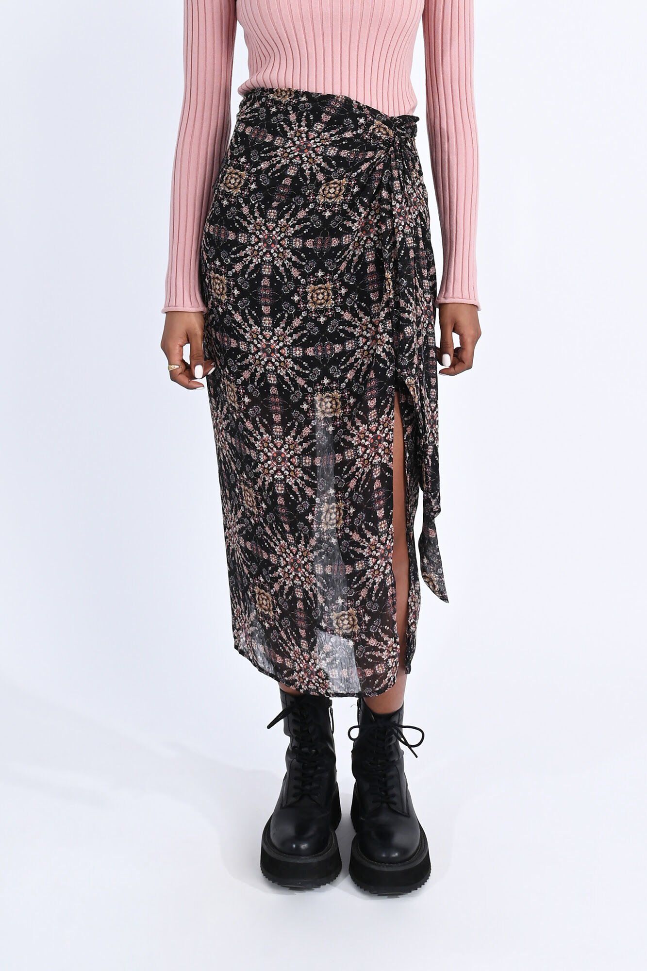 Molly Bracken Saia comprida estampada com abertura