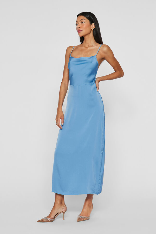 Vila Vestido midi acetinado de festa Azul