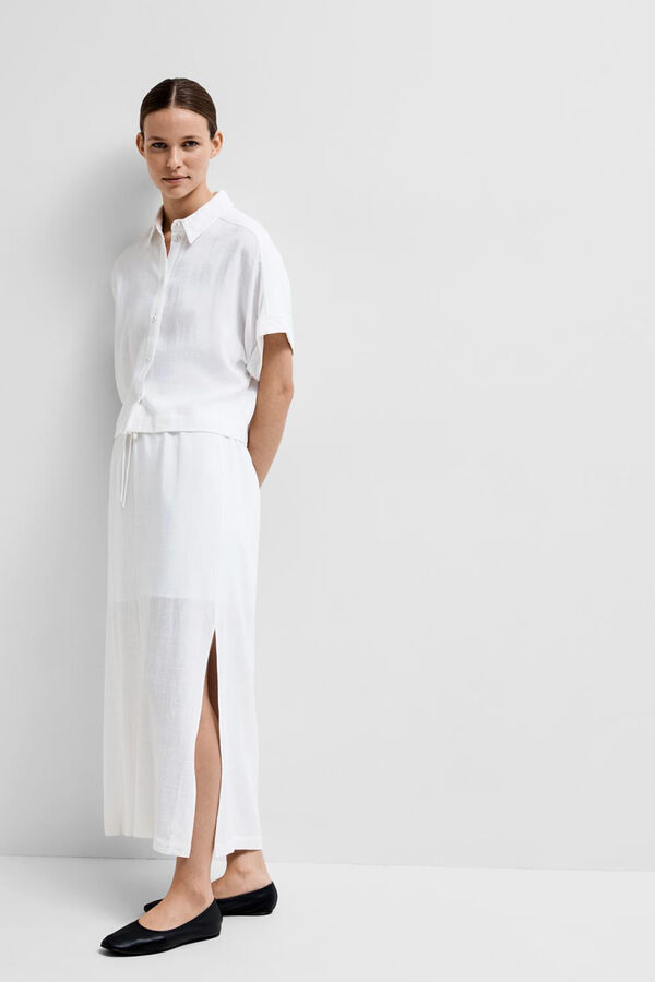 Selected Femme Falda Midi de lino. Regular Fit. Blanco