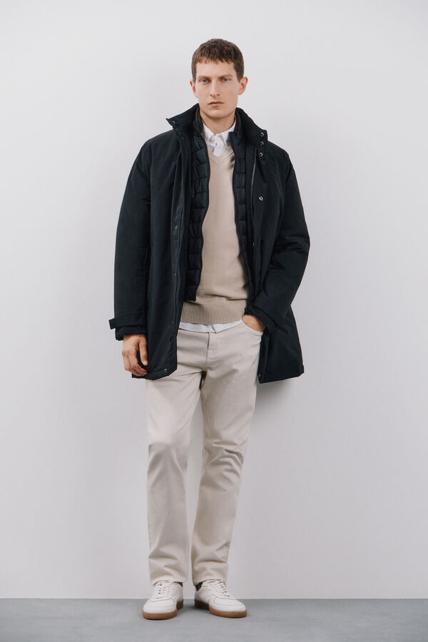 Cortefiel Impermeable con desmontable Negro