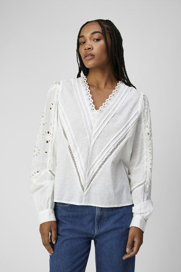 Object Blusa encajes y bordado perforado Blanco