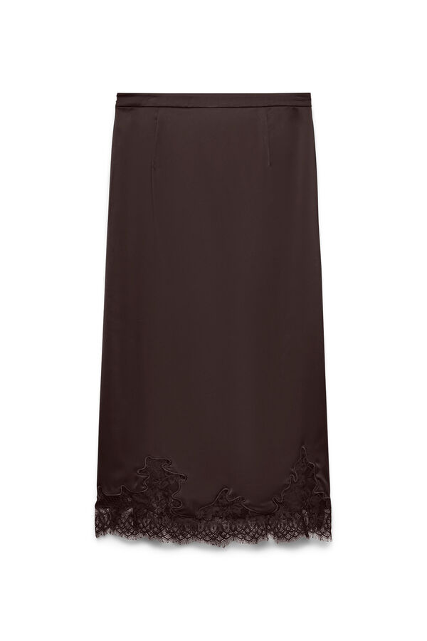 Vero Moda Saia midi acetinada com renda Castanho