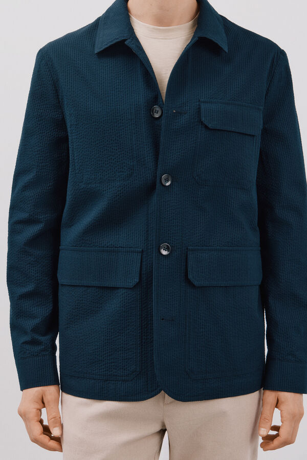 Cortefiel Camiseta Seersucker Azul