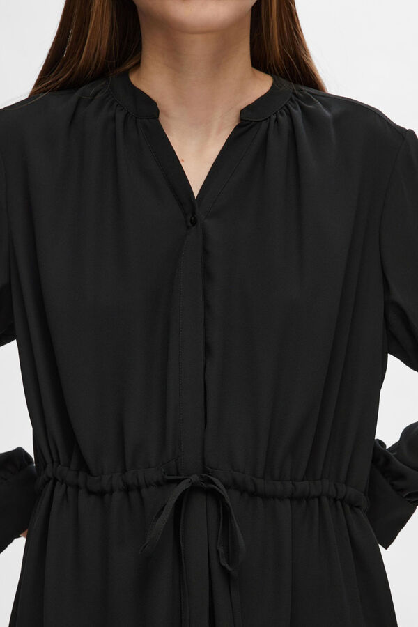 Selected Vestido camisero de manga larga confeccionado con materiales reciclados. Negro