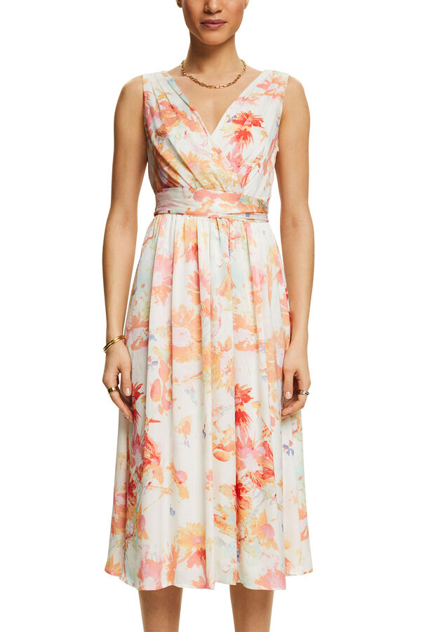 Esprit Vestido comprido estampado floral plissado Impress&atilde;o