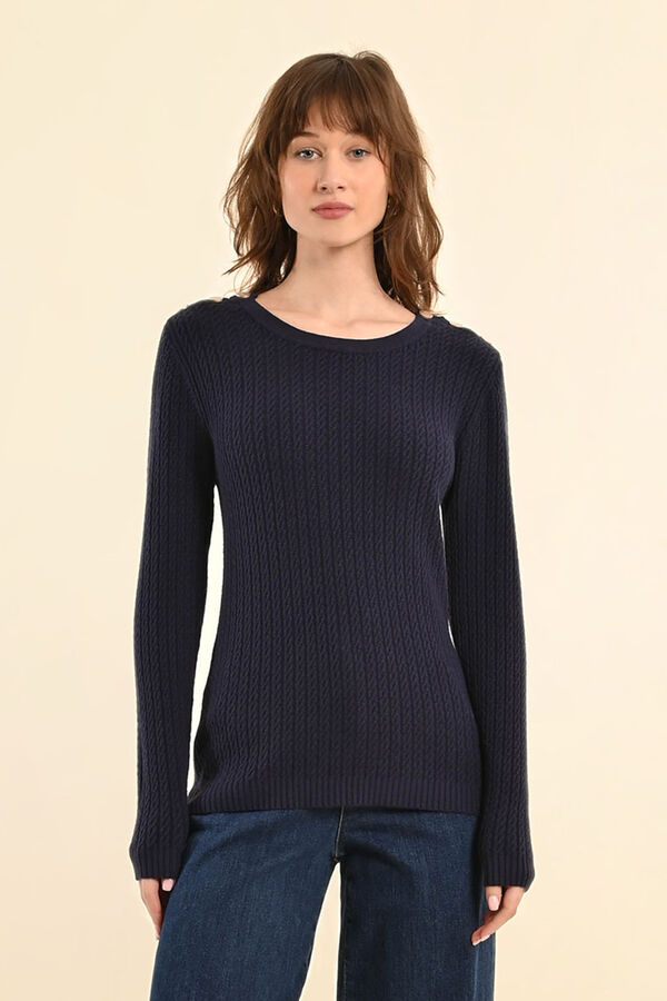 Molly Bracken Camisola feminina de manga comprida com detalhe de bot&otilde;es dourado Azul