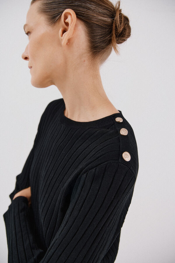 Cortefiel Camisola canelada bot&otilde;es Preto