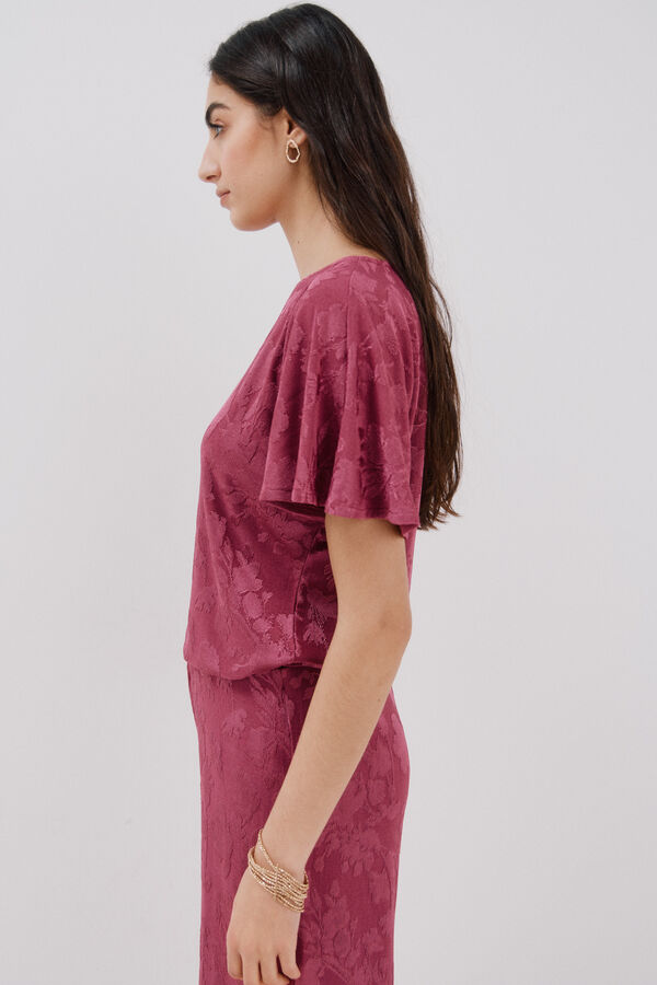 Cortefiel Top de malha jacquard floral Roxo