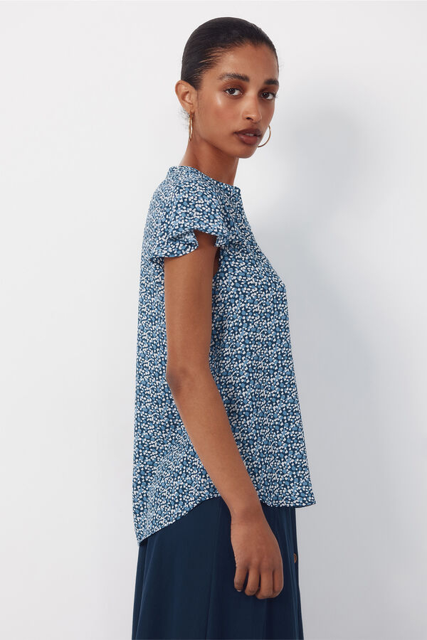 Cortefiel Blusa fluida manga vuelo Estampado azul