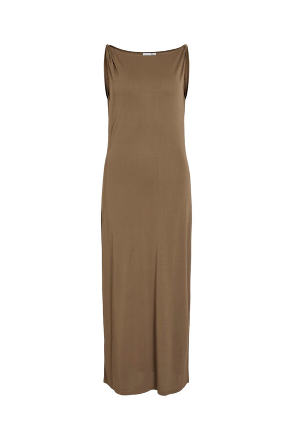 Vila Vestido midi com gola barco em modal Castanho