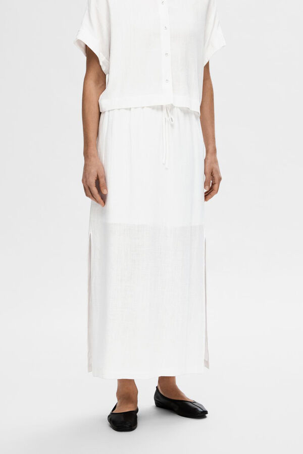 Selected Femme Falda Midi de lino. Regular Fit. Blanco