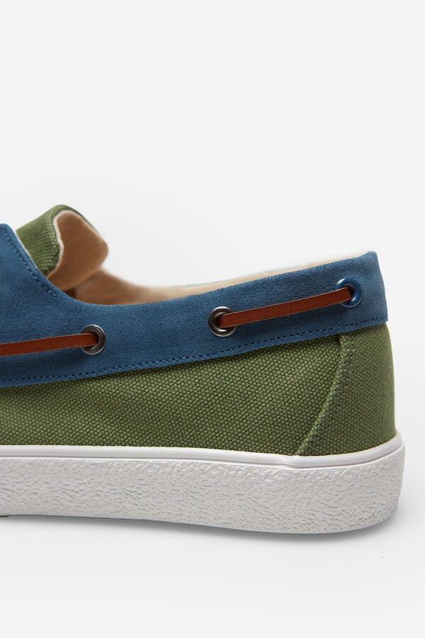 Cortefiel Sapatilhas n&aacute;uticas t&ecirc;xtil e pele Verde