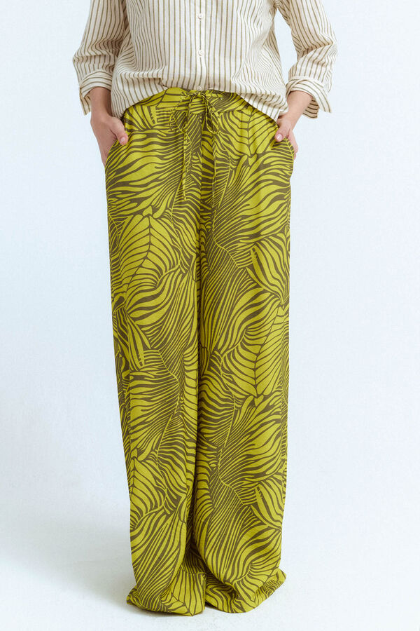 Vila Pantal&oacute;n ancho estampado tropical con viscosa Verde