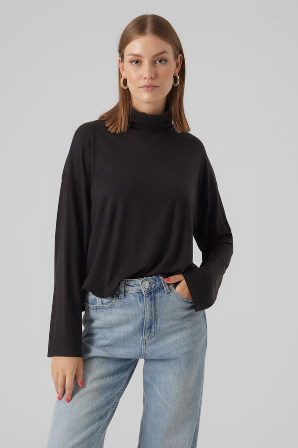 Vero Moda Camiseta de mujer de rayas con cuello alto Gris oscuro